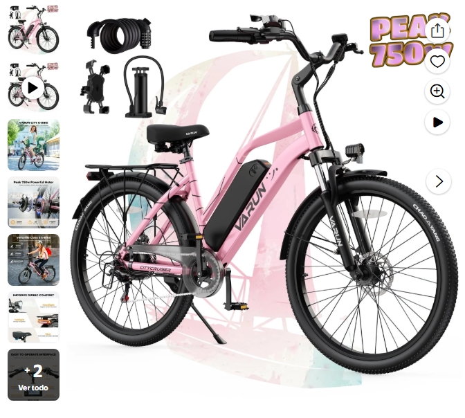 VARUN Bicicleta Eléctrica, EBike de 24" con Motor Pico de 750W,