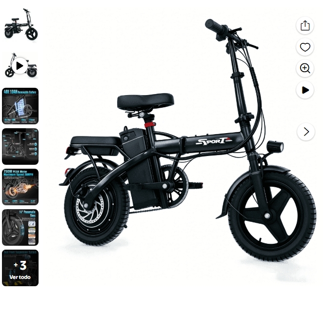 AZHAR Bicicleta Eléctrica Plegable de 750W para Adultos