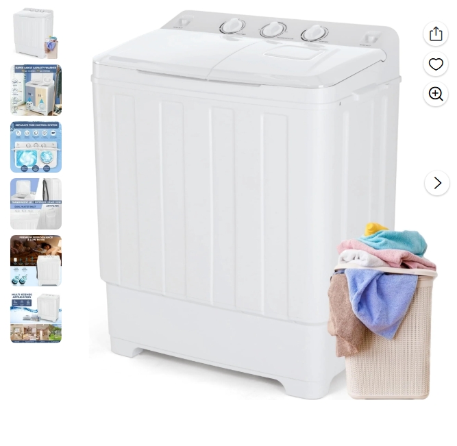 Mini Lavadora Portátil de Bañera Doble con Capacidad de 30 Libras