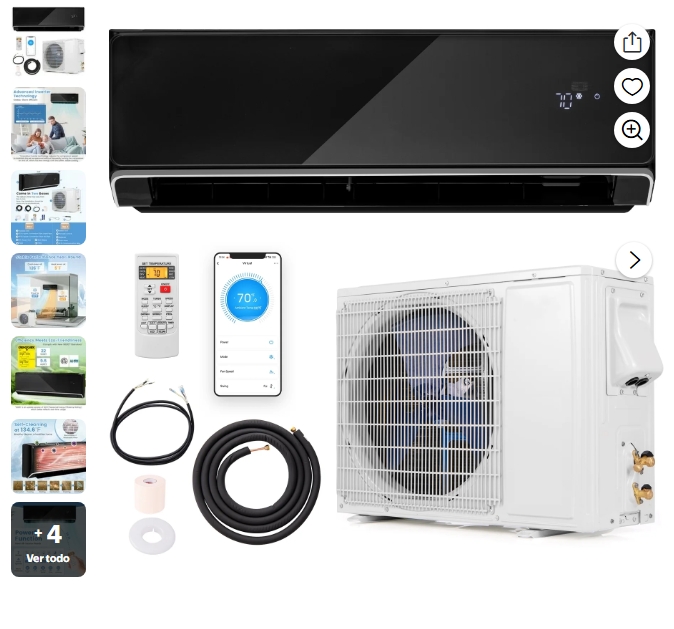 Gymax 12000 BTU Mini Split Aire Acondicionado y Calefactor 22 SEER2 208-230V Unidad de CA Negro