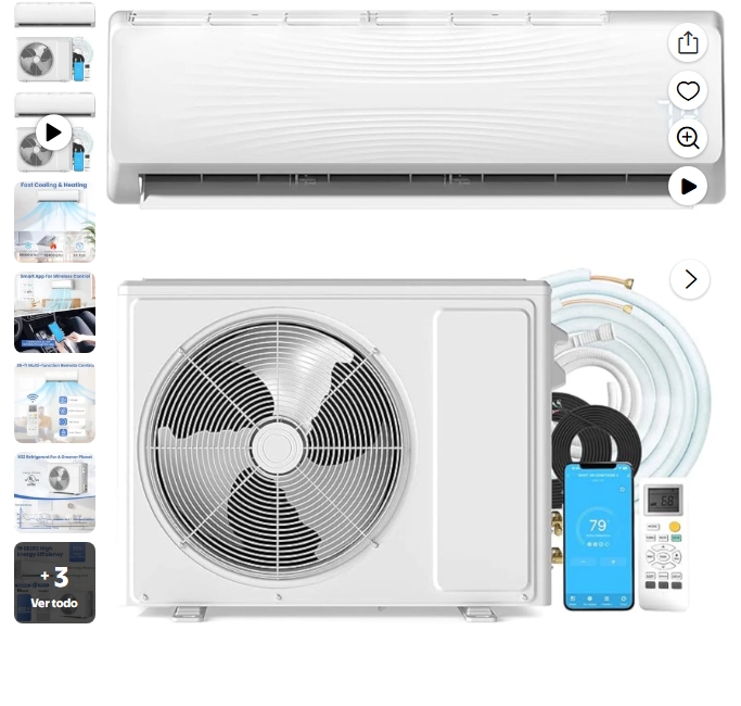 Bomba de Calor para Aire Acondicionado Mini Dividida de 18000 BTU, 19 SEER2 Unidad de ac Dividida de 230 V