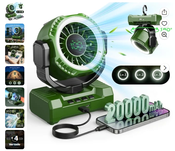 Fimilo Ventilador de Acampar de 20000mAh con Luz