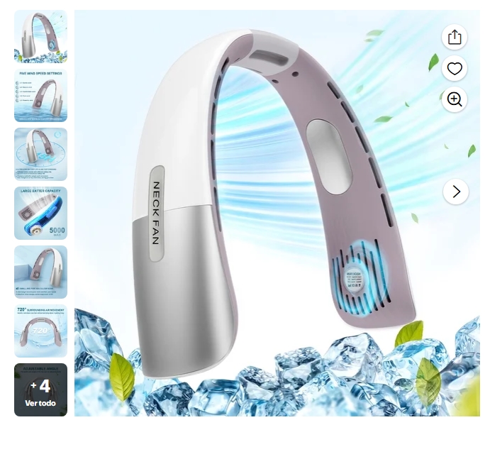 Ventilador de Cuello Portátil, Ventilador Personal Manos Libres con Ventilador sin Aspas Portátil de 5 Velocidades,