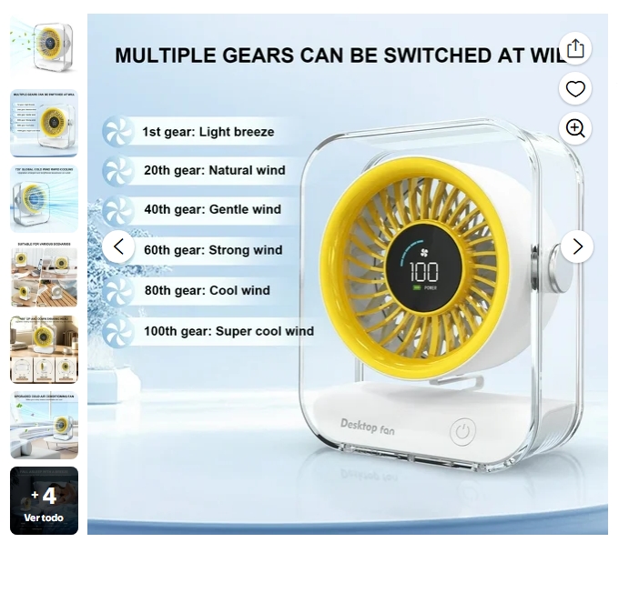Skdwakiz Ventilador de Escritorio Pequeño, Ventilador de Mesa Portátil con Pantalla LED de 6 Velocidades Ventilador