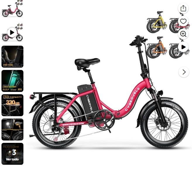 Cbvelo Bicicleta Eléctrica Plegable de 1000W, Batería Extraíble Grande de 48V , Alcance Máximo de 80 Miles