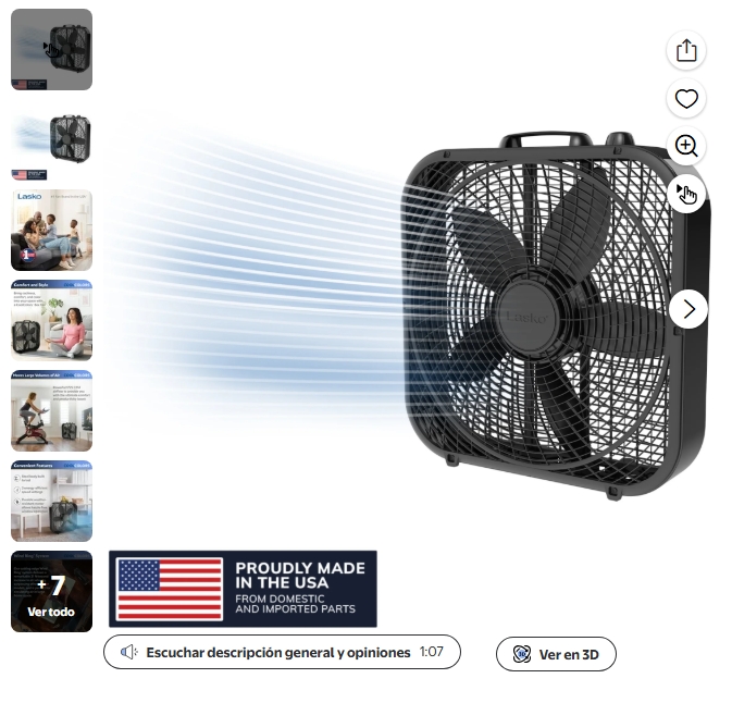 Lasko Ventilador de Caja de 20" Cool Colors de 3 Velocidades con Motor Resistente a la Intemperie,