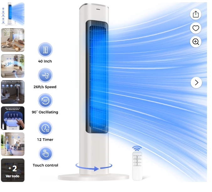 Ventilador de Torre, Ventilador Eléctrico de 40" para Dormitorio