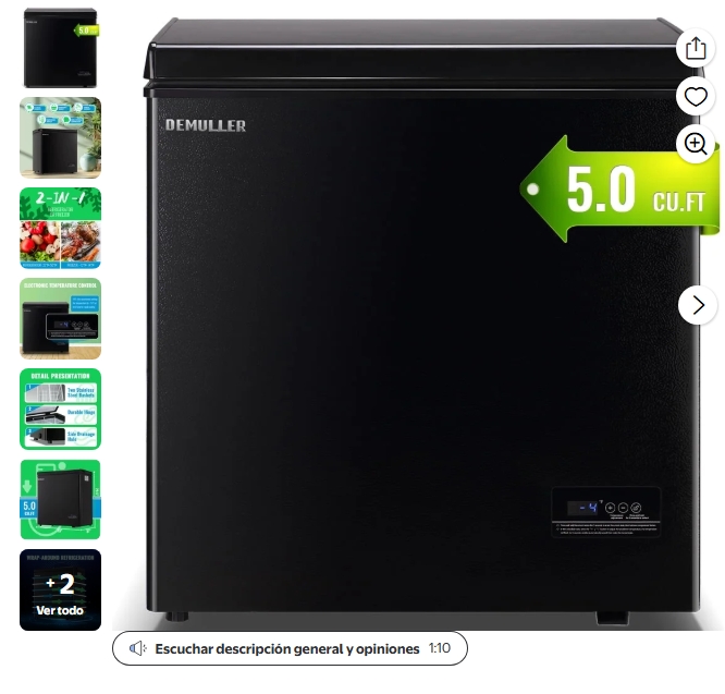 DEMULLER Congelador Horizontal Congelador Profundo Mini Congeladores con 2 Canastas Puerta Superior Abierta Nuevo Negro