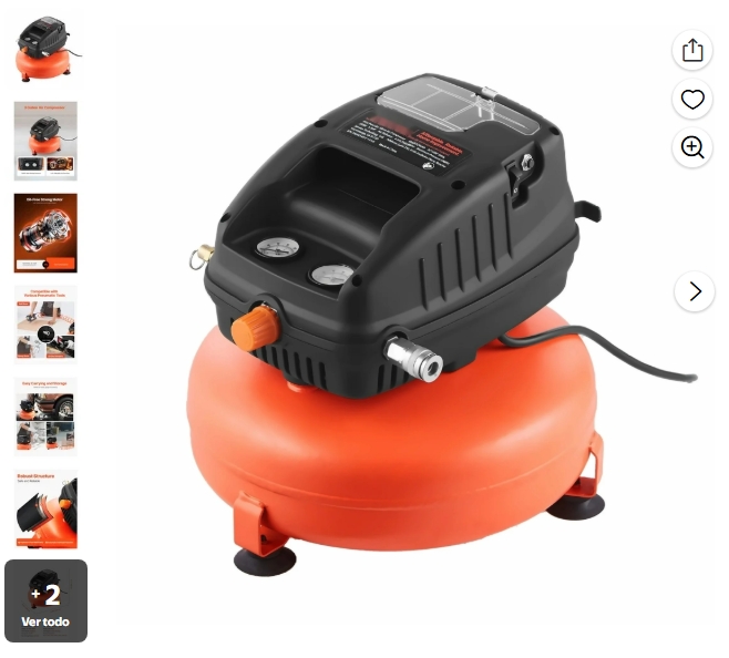ompresor de Aire de 3 Galones, Compresor para Panqueques sin Aceite de 1/3 Hp, 0.54 Cfm@90 Psi, 100 Psi Máx