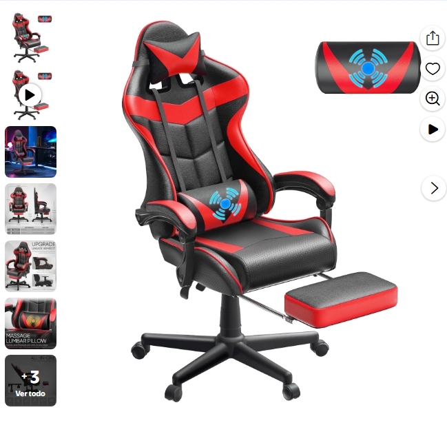 Luxvie Silla Gamer con Reposapiés, Alto para Gamer con Soporte Lumbar con Masaje, Giratori