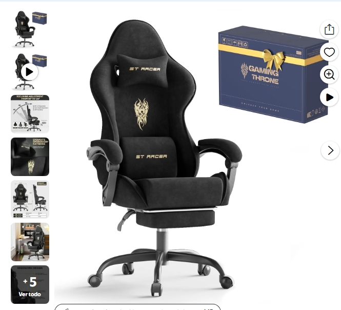 Luxvie Silla Gamer de Tela de Terciopelo con Reposapiés, Respaldo Alto