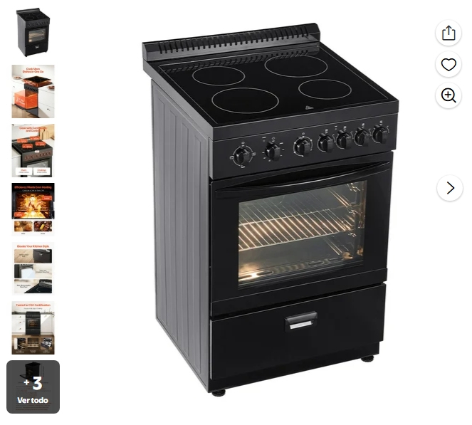 KFFKFF Horno Estufa Eléctrico de 24 Pulgadas Incluye 4 Quemadores