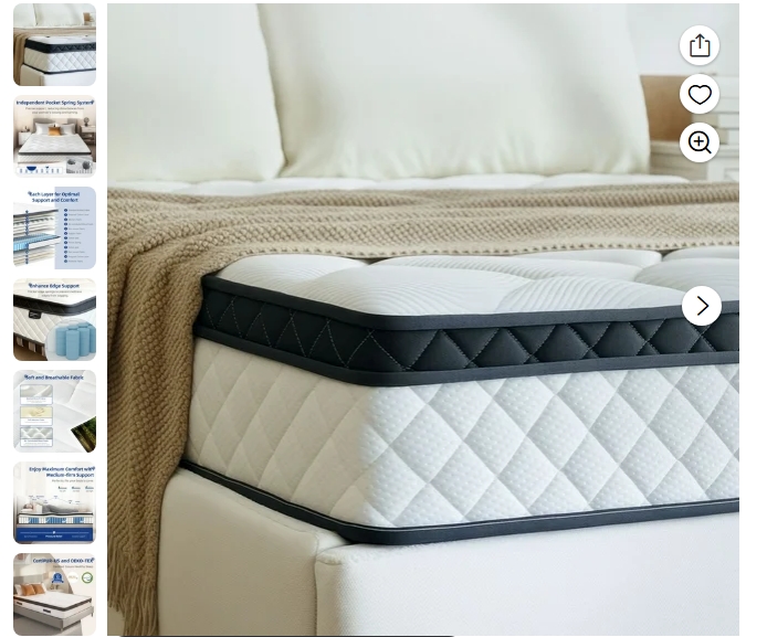 Colchón Queen de 12" de Memory Foam y Resortes Embolsados Twin Híbrido