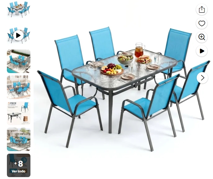 LAZY BUDDY Juego de Comedor Exterior de 7 Piezas con Orificio para Sombrilla