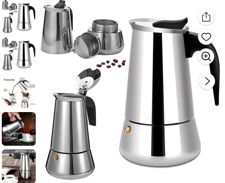 Cafetera Italiana de 12 Tazas de Acero Inoxidable Compatible con Todo Tipo de Calor 12 Tazas