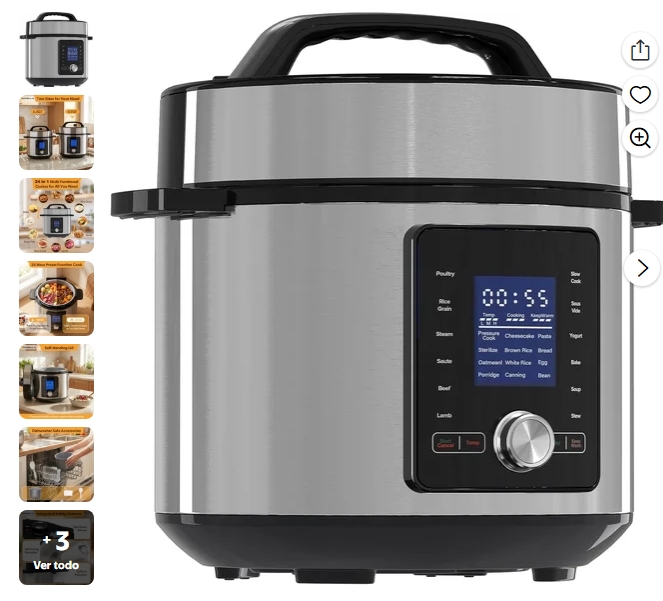 Olla de Presión Eléctrica de 6.3 Cuartos, Olla de Presión Multifunción de Acero Inoxidable