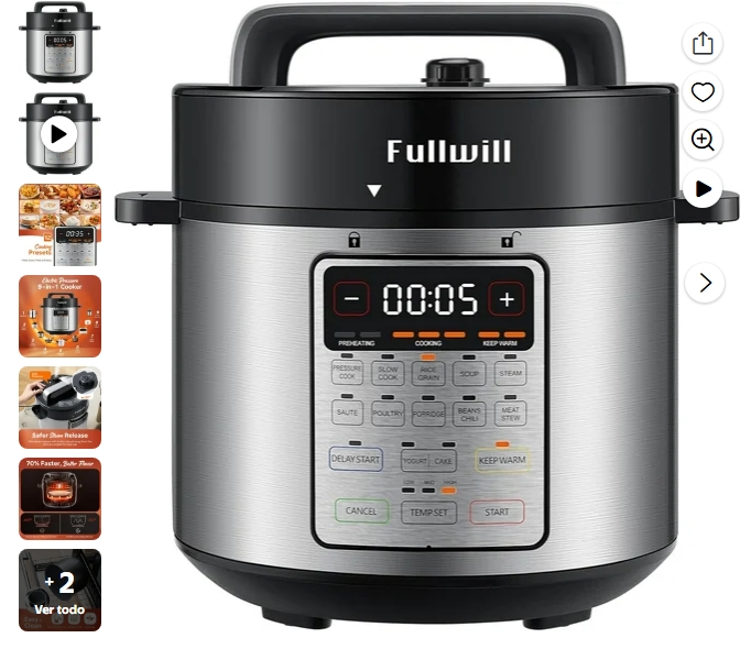Fullwill Olla de Presión Eléctrica Uni 6qt, Olla de Cocción Lenta Multifuncional 9 en 1