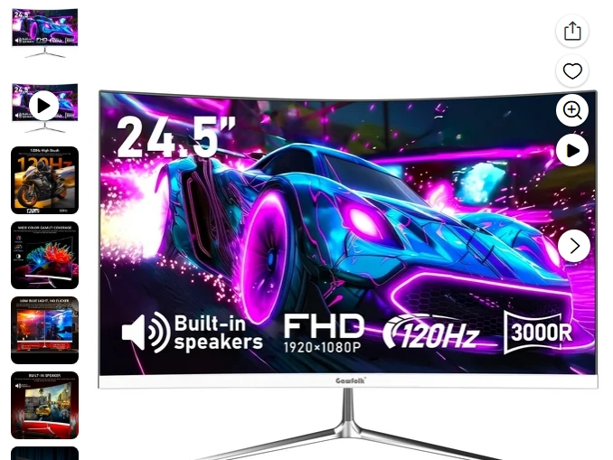 Gawfolk Monitor Gamer Curvo de 24.5" 1080P 120Hz con Altavoces Integrados
