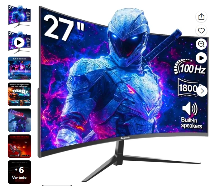Gawfolk Monitor Curvo de 27 Pulgadas 100Hz Computadora Pc Full HD (1080p)