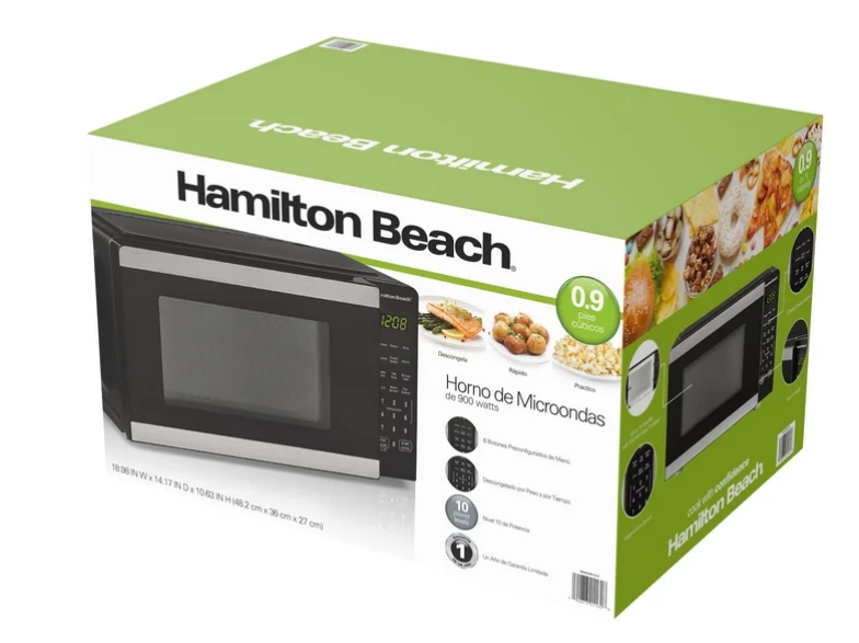 Hamilton Beach Horno Microondas de Encimera de 0.9 Pies³, 900 Watts, Acero Inoxidable
