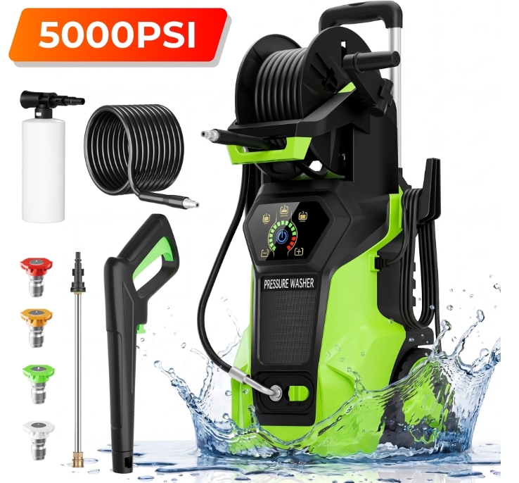 Fenbeli Lavadora de Presión Eléctrica, 5000 PSI 3.2 GPM Pantalla Táctil Presión Ajustable