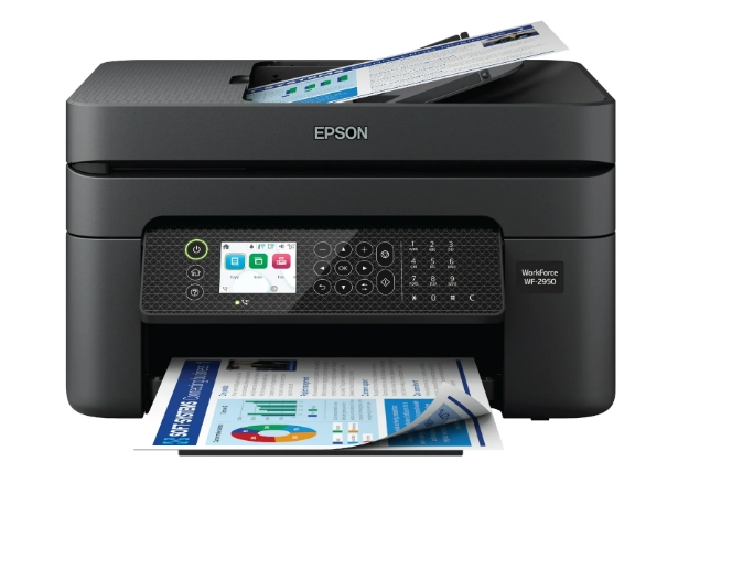 Epson WorkForce WF-2950 Impresora Inalámbrica a Color Todo en uno con Escáner, Copiadora y Fax