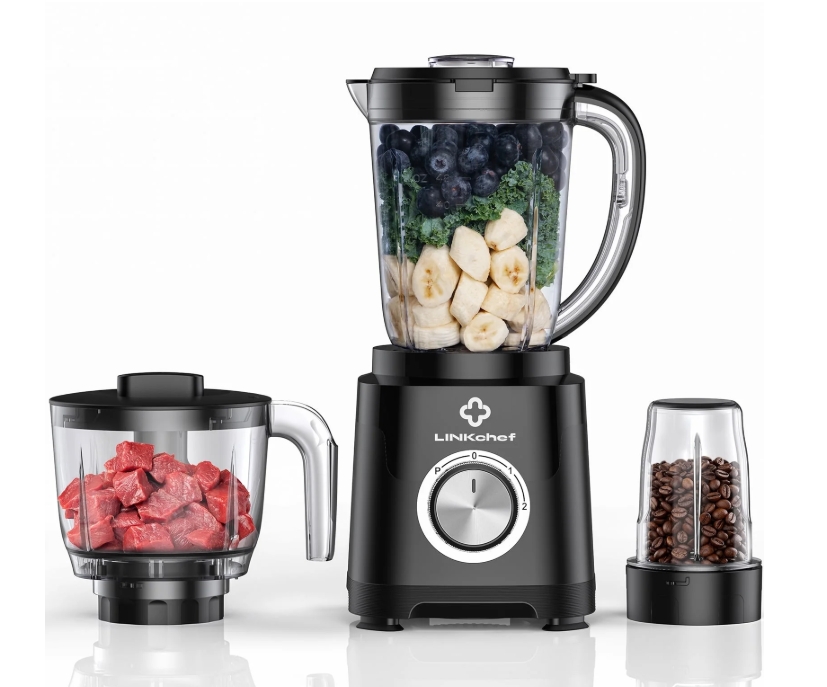 LINKChef Smoothie Blender 57oz Procesador de Alimentos Combo con Picadora y Molinillo Potentes