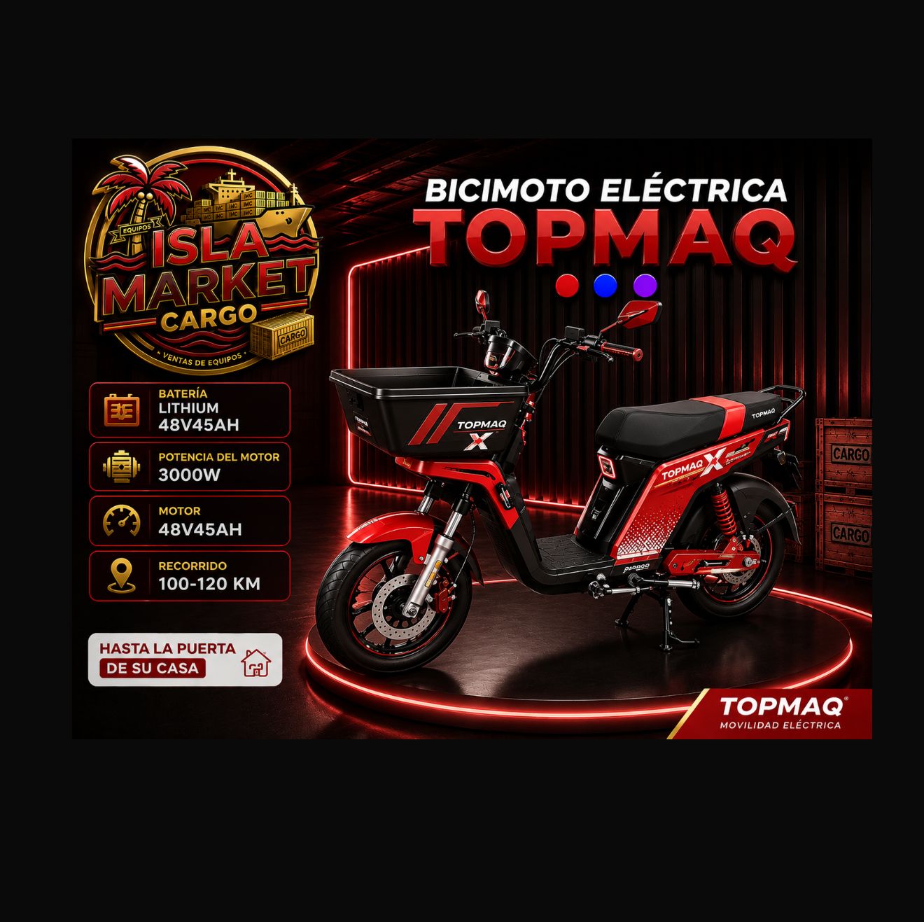 MOTOR 3000W-BATERIA 48V45 AMP-RECORRIDO 100-120KM