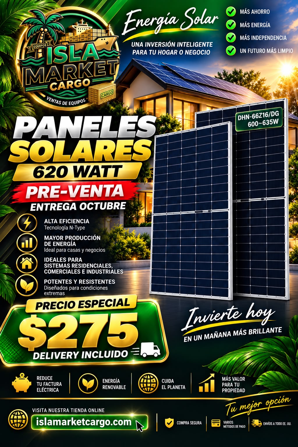 PANEL SOLAR Rango de la serie: 600–635 W