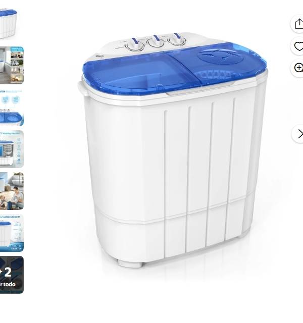 RovSun Lavadora Portátil 11 110V con Bañera Giratoria