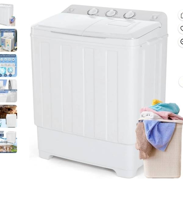 Mini Lavadora Portátil de Bañera Doble con Capacidad de 30 Libras