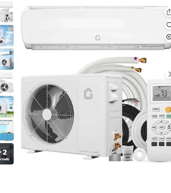 Aire Acondicionado Dividido Mini de 12,000 BTU de Bajo Consumo y Bomba de Calor – Inversor SEER2 de 19 V,