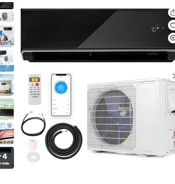 Gymax 12000 BTU Mini Split Aire Acondicionado y Calefactor 22 SEER2 208-230V Unidad de CA Negro