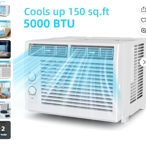KISSAIR Aire Acondicionado de Ventana de 5000 BTU ,  Enfría hasta 150 Pies Cuadrados