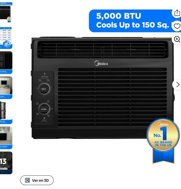 Midea Aire Acondicionado de Ventana Mecánico de 5000 BTU y 150 Pies Cuadrados, Negro, MAW05M1WBL, Nuevo