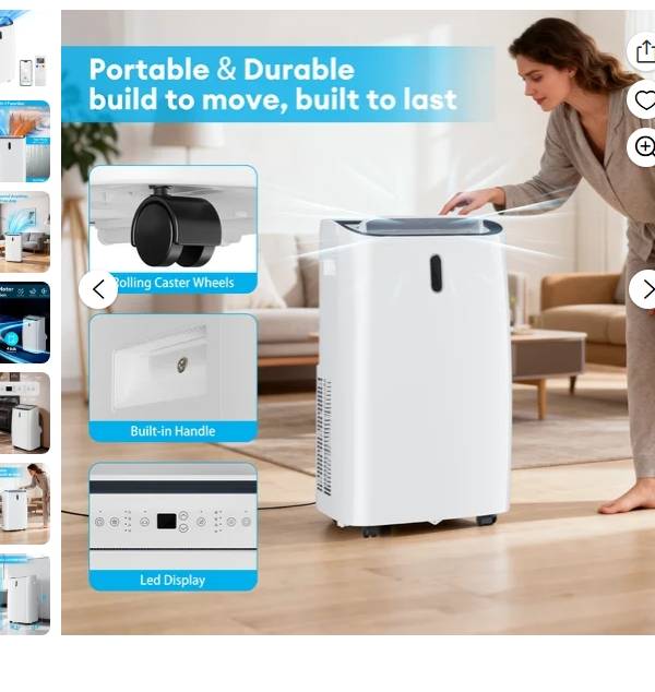 ABU Aire Portátil de 12000 BTU con Calentador, l 4 en 1 con Deshumidificador, Enfría 550 sq. ft., 