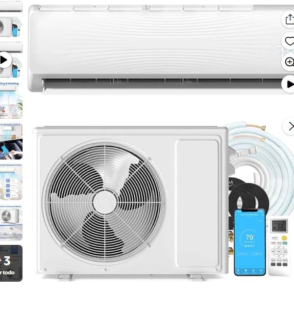 Bomba de Calor para Aire Acondicionado Mini Dividida de 18000 BTU, 19 SEER2 Unidad de ac Dividida de 230 V 