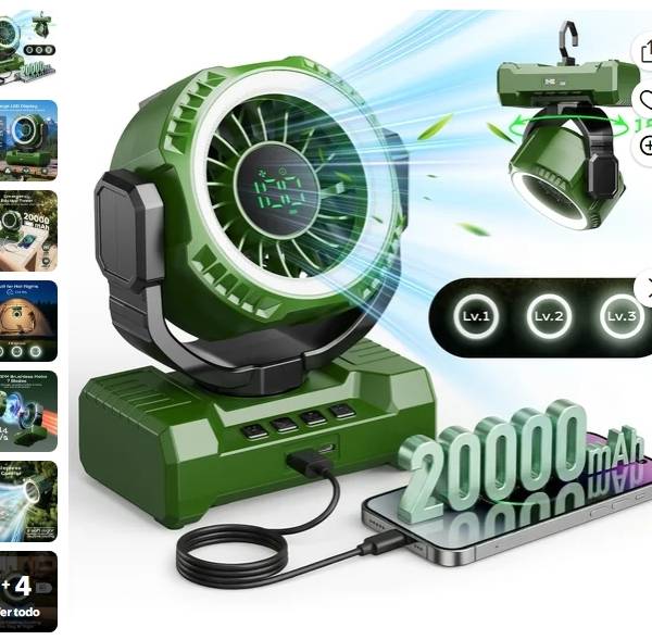 Fimilo Ventilador de Acampar de 20000mAh con Luz