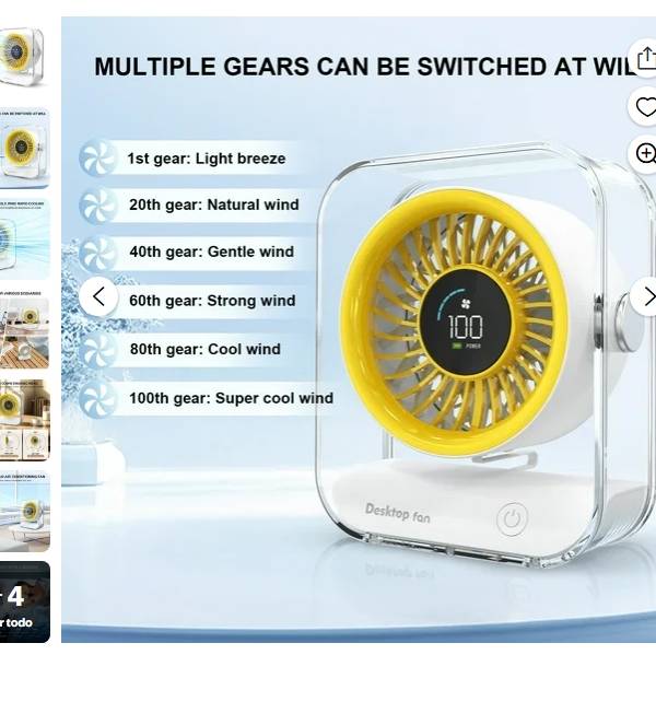 Skdwakiz Ventilador de Escritorio Pequeño, Ventilador de Mesa Portátil con Pantalla LED de 6 Velocidades Ventilador