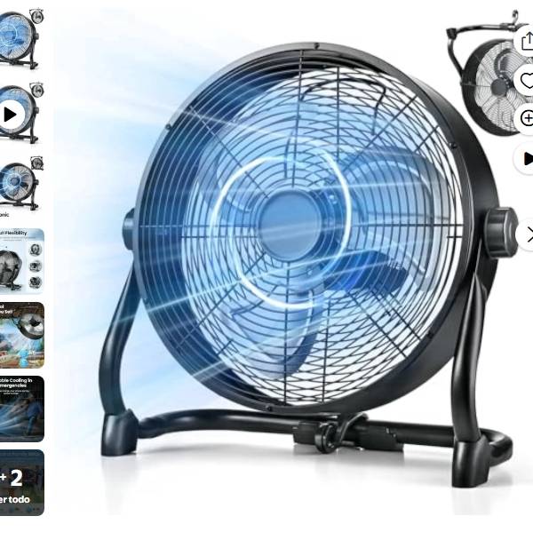 Ecotronic Ventilador con Batería Recargable, 12 Pulgadas con Pantalla LED, 9 Velocidades, Carga USB/Type-C
