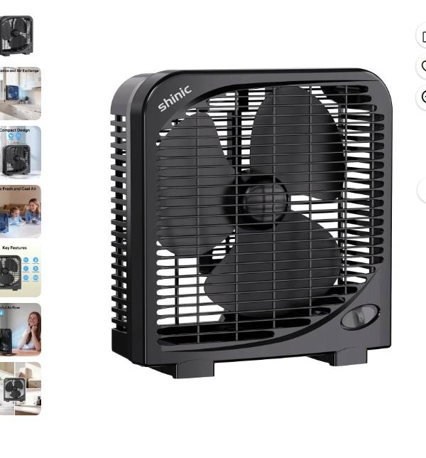 Shinic Ventilador de Caja de Mesa de 9'', Ventilador de Caja Portátil con Flujo de Aire Fuerte