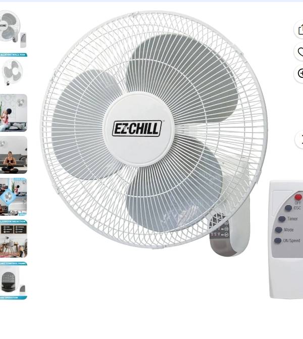EZ-Chill Ventilador Oscilante de Pared de 16" con Control Remoto, Temporizador, Inclinación