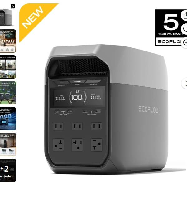 EcoFlow Delta 3 Estación de Energía Portátil, Carga Completa en 43 Min, Batería LiFePO4 de 1024Wh