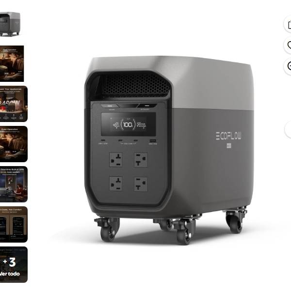 EF EcoFlow Estación de Energía Portátil DELTA 3 Max (Ruedas Desmontables), Batería LiFePO4 de 2048Wh