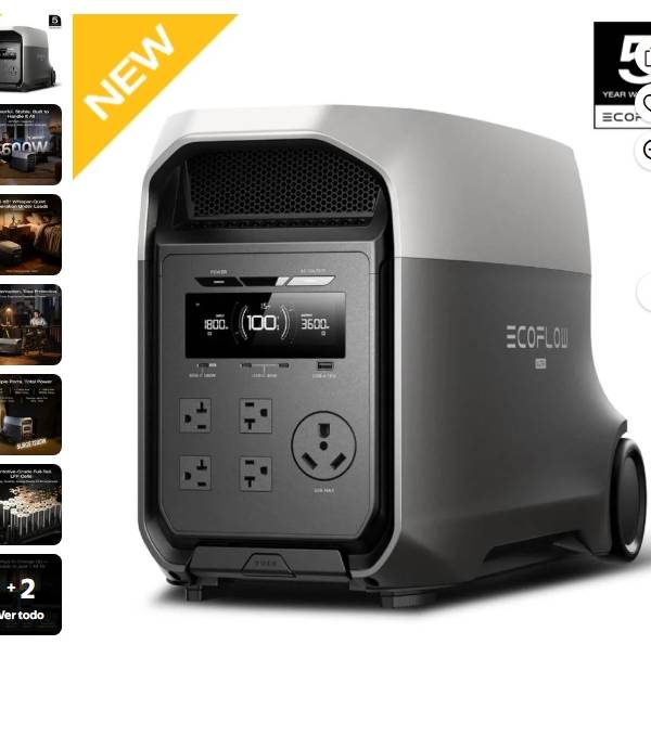 EF EcoFlow DELTA 3 Estación de Energía Ultra Portátil, Batería LiFePO4 de 3072Wh, Salida de 3600W (Sobretensión 7200W)