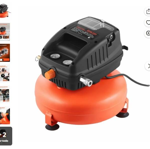 ompresor de Aire de 3 Galones, Compresor para Panqueques sin Aceite de 1/3 Hp, 0.54 Cfm@90 Psi, 100 Psi Máx
