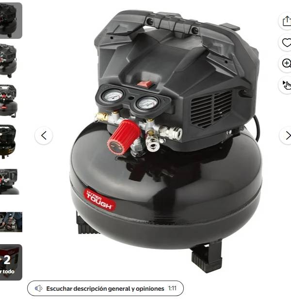 Hyper Tough Compresor de Aire para Panqueques Negro 150 PSI sin Aceite 6 gal