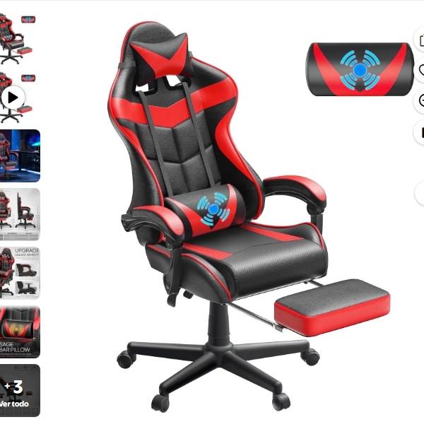 Luxvie Silla Gamer con Reposapiés, Alto para Gamer con Soporte Lumbar con Masaje, Giratori