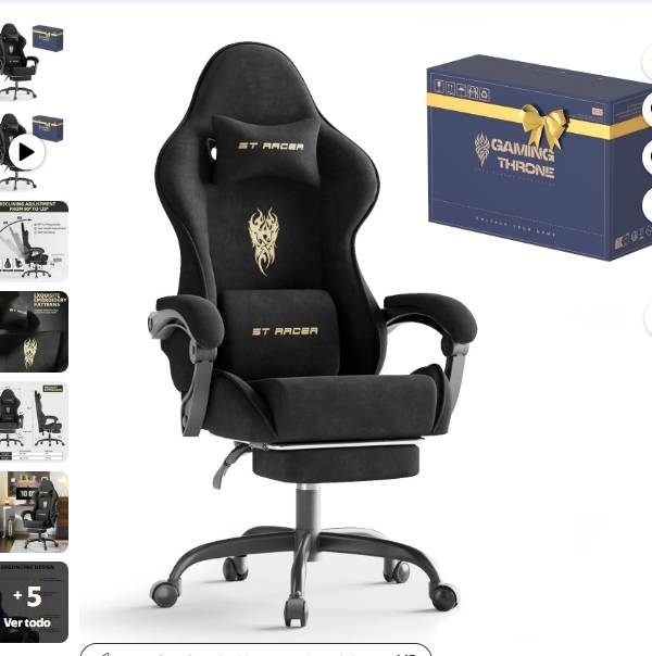Luxvie Silla Gamer de Tela de Terciopelo con Reposapiés, Respaldo Alto
