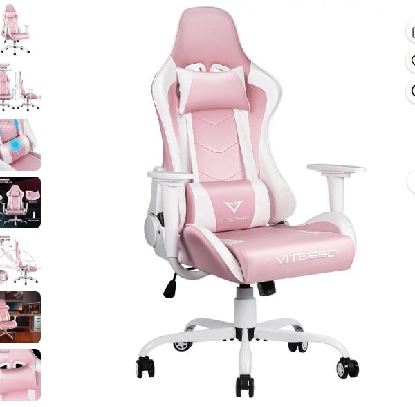 Vitesse Silla de Juego Rosa Linda Silla de Juego Kawaii para Niña Silla de Escritorio